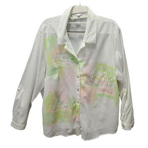 Napa Valley Womens Button Up Shirt Multi-Color Size 1X Cotton Blend Long Sleeve